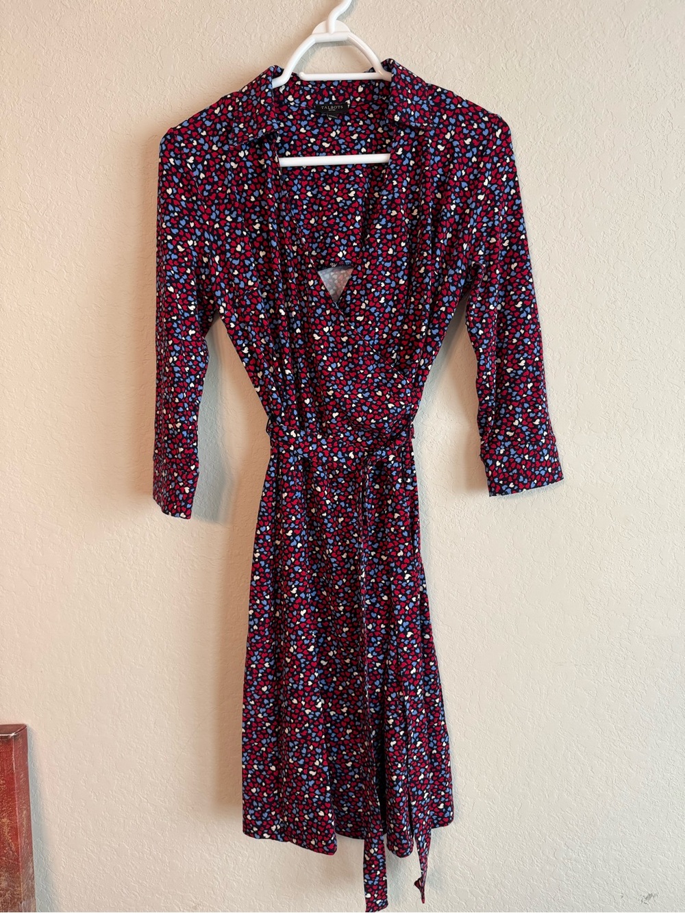 Talbots Heart Print Red/Blue Wrap Dress Petite Small